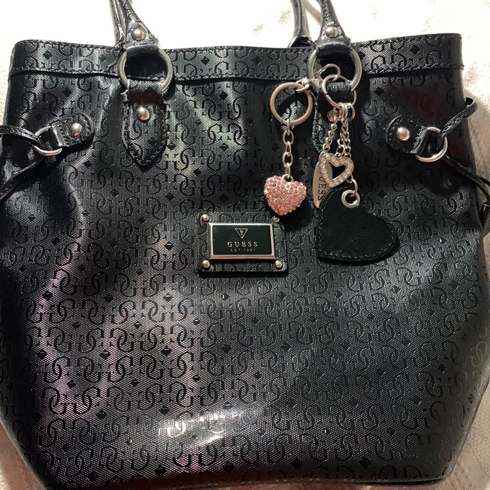Guess Black Tote Bag with Heart Charms